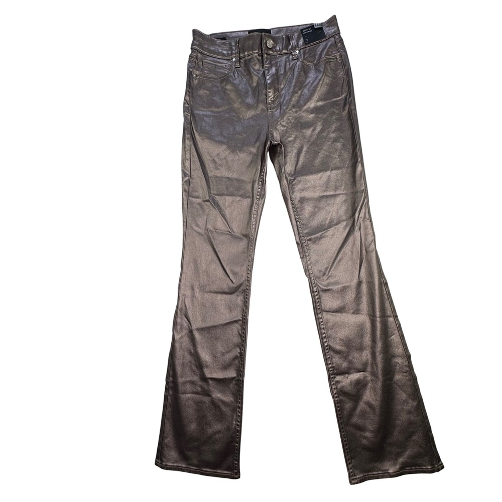 White House Black Market Foil Metallic Bootcut Pants Women 2R Champagne Foil NEW